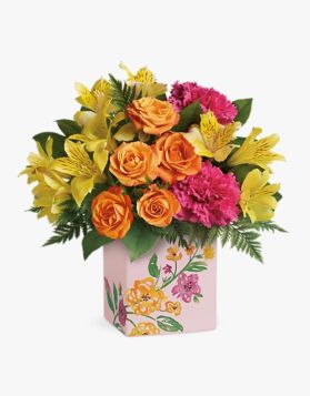 Tulips and solidago bouquet